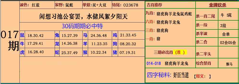 017期小鱼儿30码期期中[图]